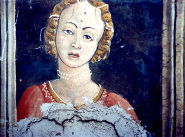 Volto di donna. Affresco XV sec. Particolare del fregio.