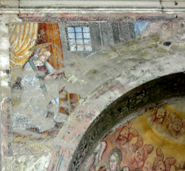 Angelo annunciante. Particolare, dell’abside, navata sinistra.